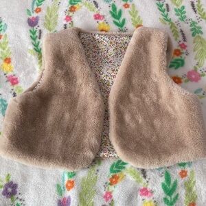 Girls Tan Faux Fur Vest with Floral Lining